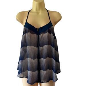 Olivaceous Size M Blue & White Chiffon Print Blouse Summer